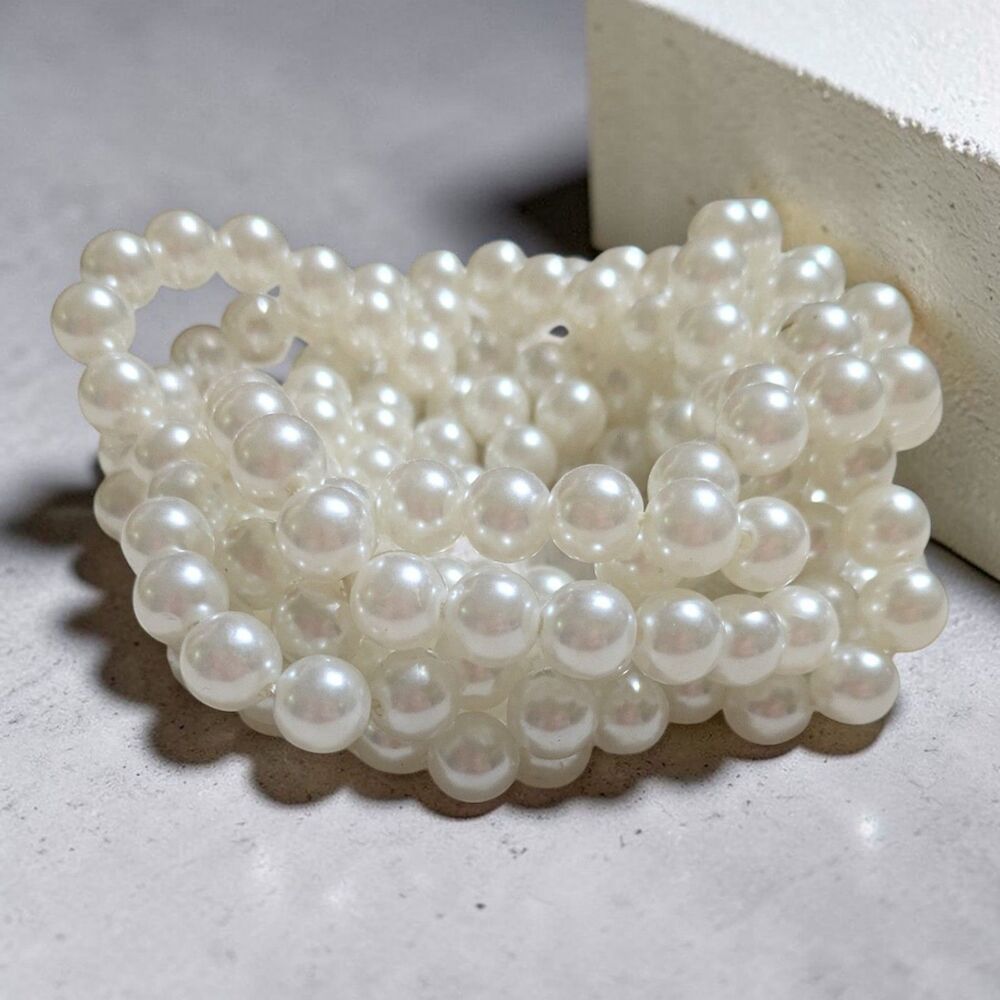 Multi Layer Faux Pearl Stretch Bracelet Cluster Beaded Bridal Elegant Statement